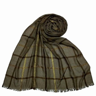 Designer Cotton Golden Striped Stole- Brown